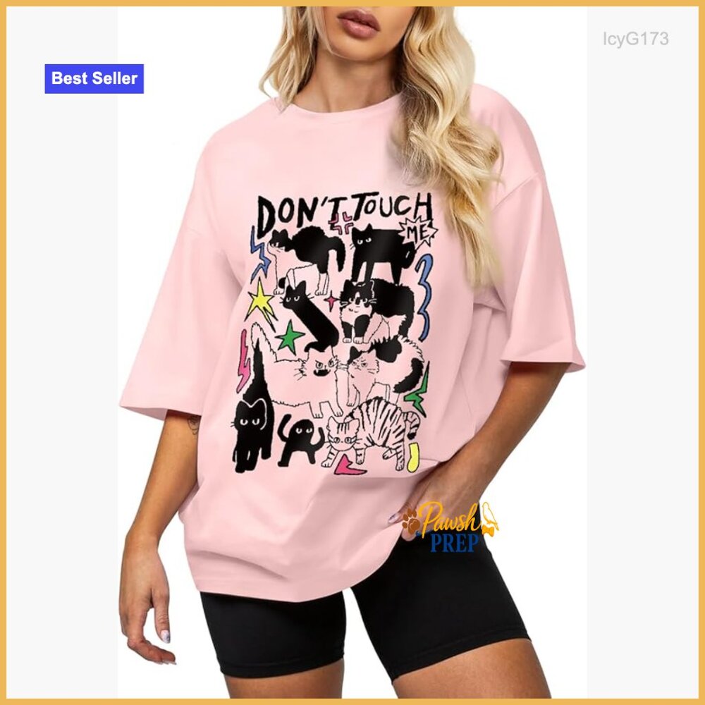 Oversized Cotton T-Shirt Loose Fit Scoop Neck Summer Graphic Print Top
